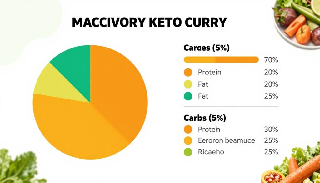 Infografika przedstawiająca proporcje makroskładników w ketogenicznym curry
