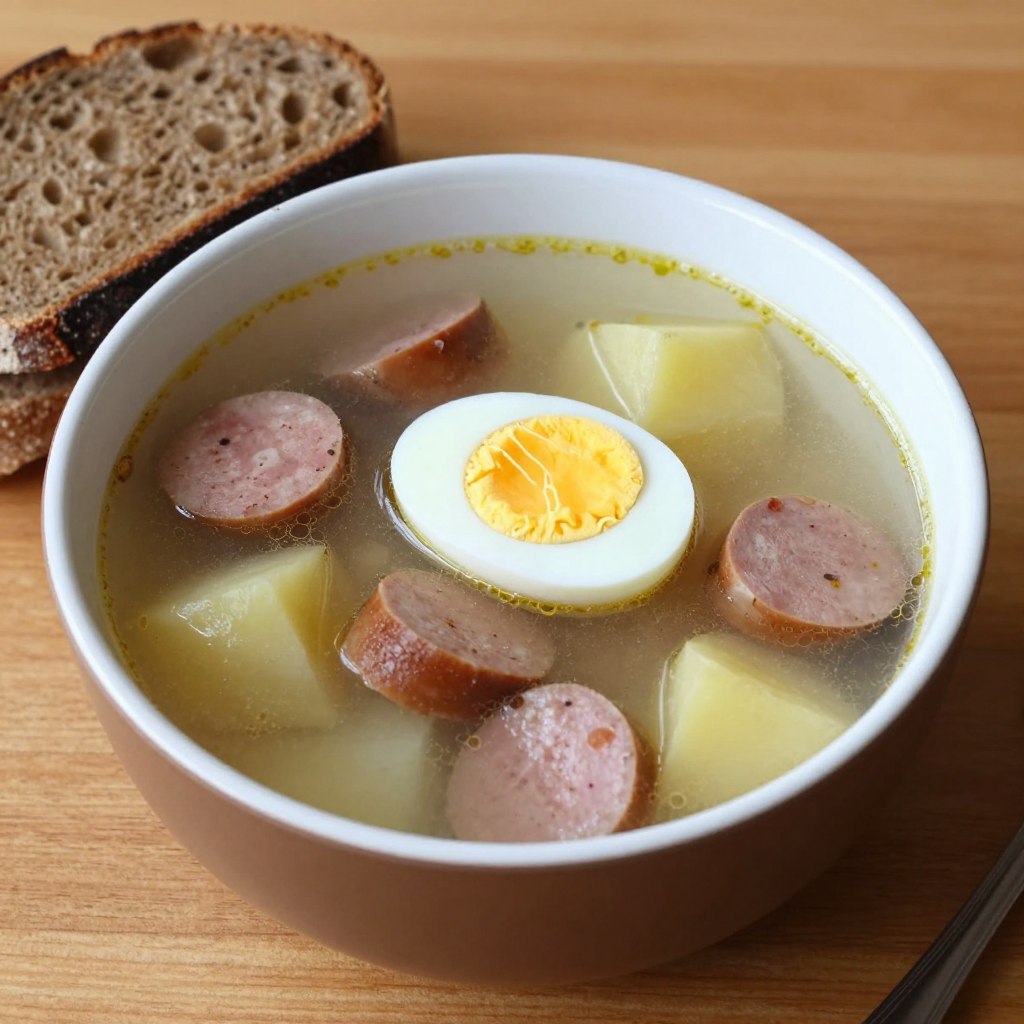 Klasyczny sposób podania żuru śląskiego z jajkiem i chlebem