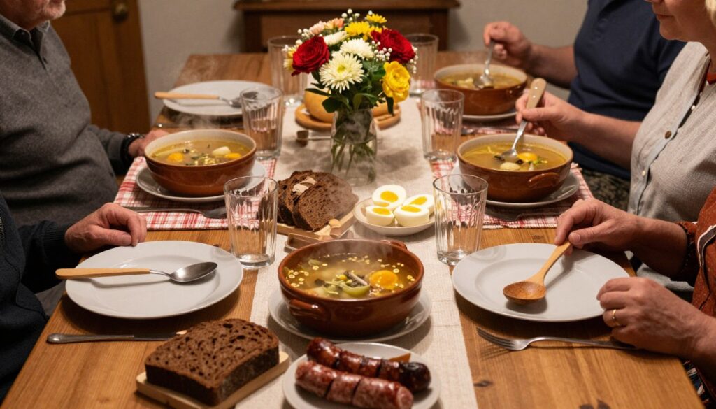 Rodzinny obiad z żurem śląskim jako daniem głównym