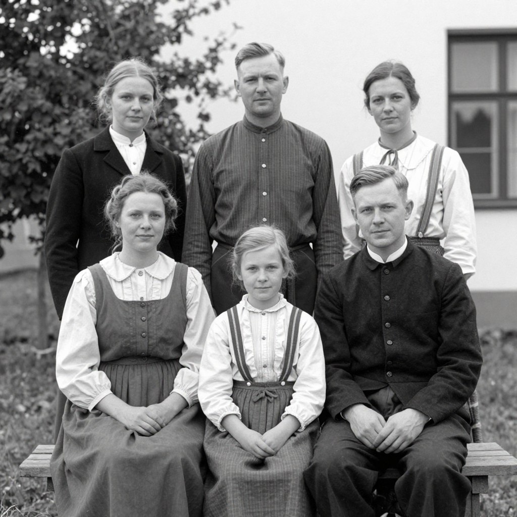 Czarno-białe zdjęcie śląskiej rodziny z lat 60. XX wieku
