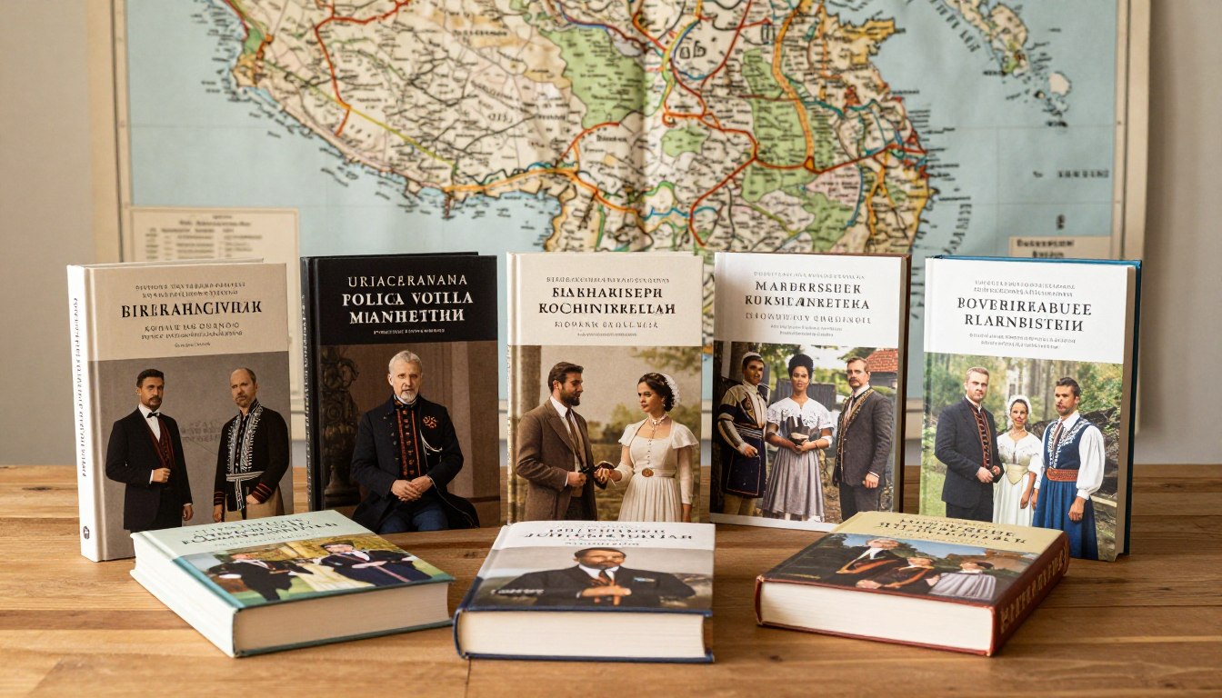 Najlepsze książki o ślązakach ułożone na drewnianym stole z mapą Śląska w tle